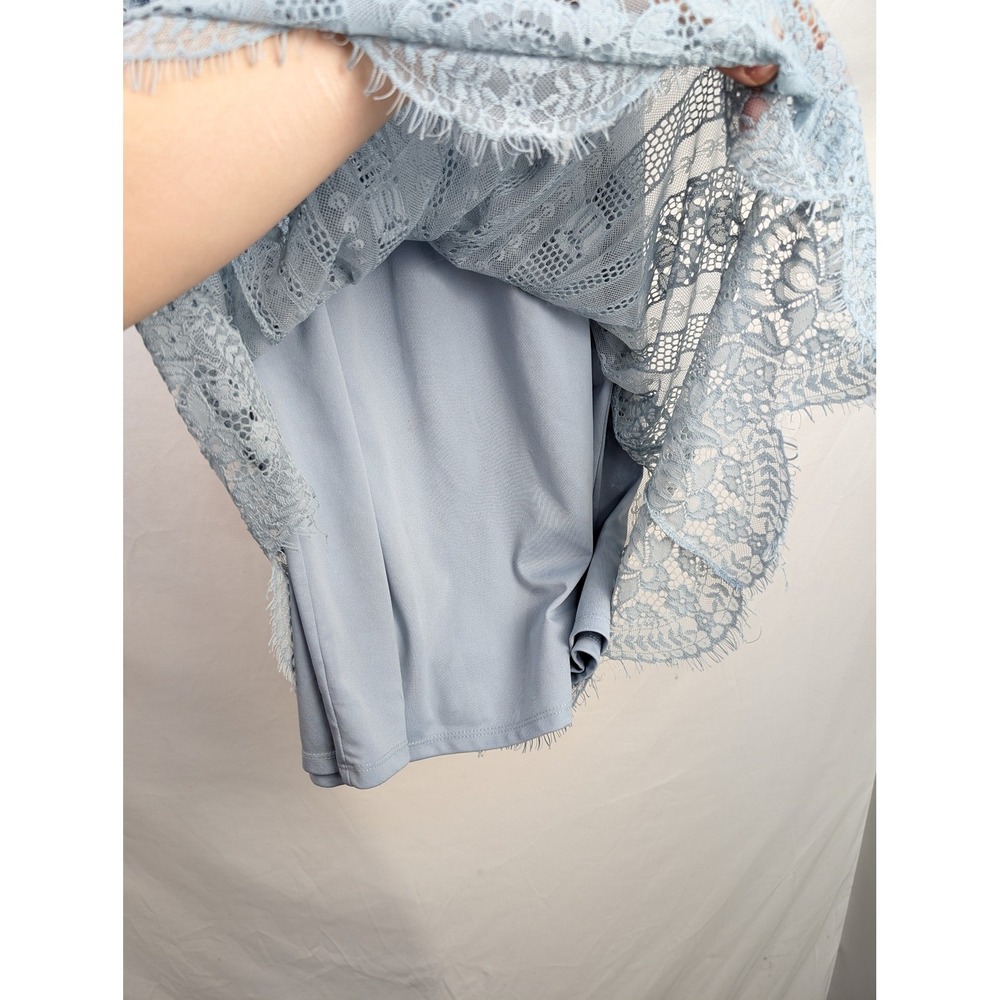 Floral Lace Victorian Shift Dress M Light Blue High Neck Regency Fairy Prairie - Picture 7 of 10